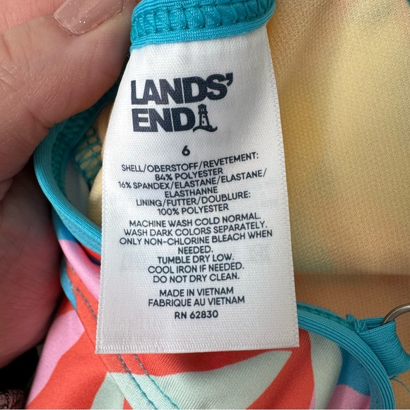 NWT Lands’ End Ruffle UPF 50 Tankini Top Size 6 Turquoise Floral Pink Orange - Picture 8 of 10